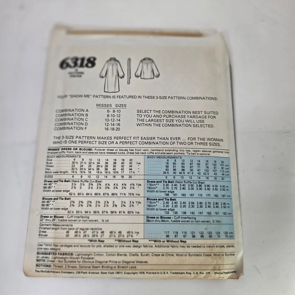 Vtg McCalls 6318 Sewing Pattern Boho Cottagecore Maxi Dress Blouse Size 6-10